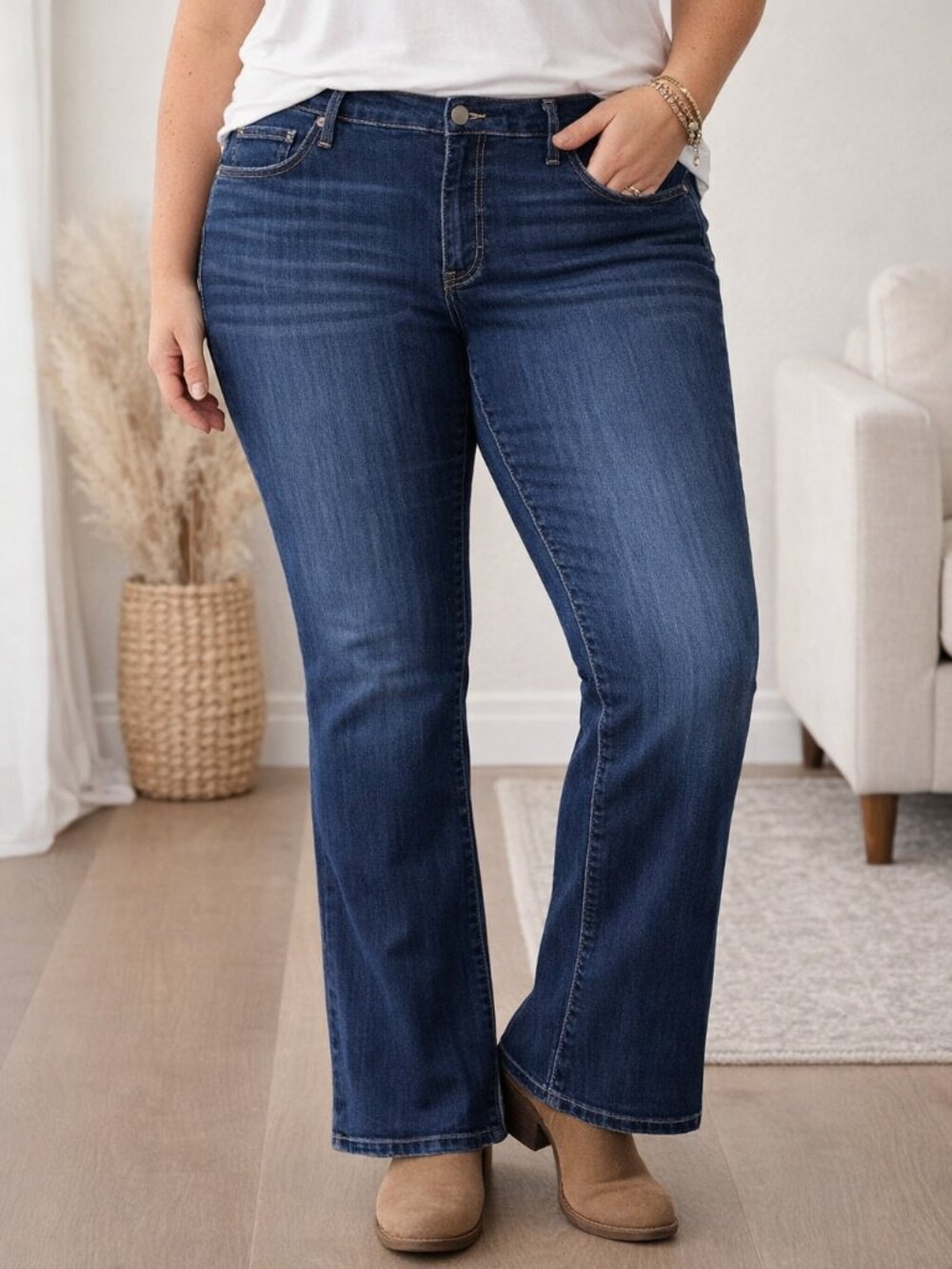 Plus Size Bootcut Jeans Dark Wash Stretch Mid Rise 16W Short Simply Vera Wang